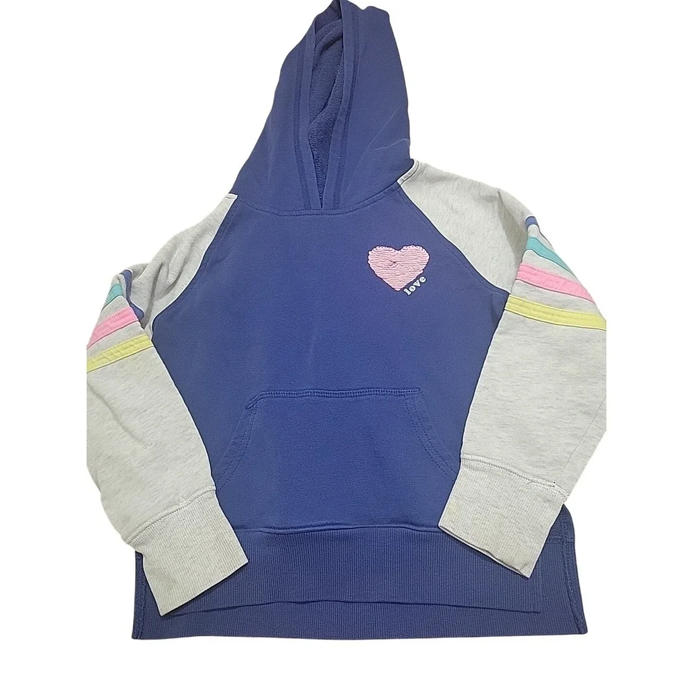 OshKosh Bgosh‎ Girls Blue Gray Flip Sequin Heart Love Hoodie Sweatshirt 6 6X
